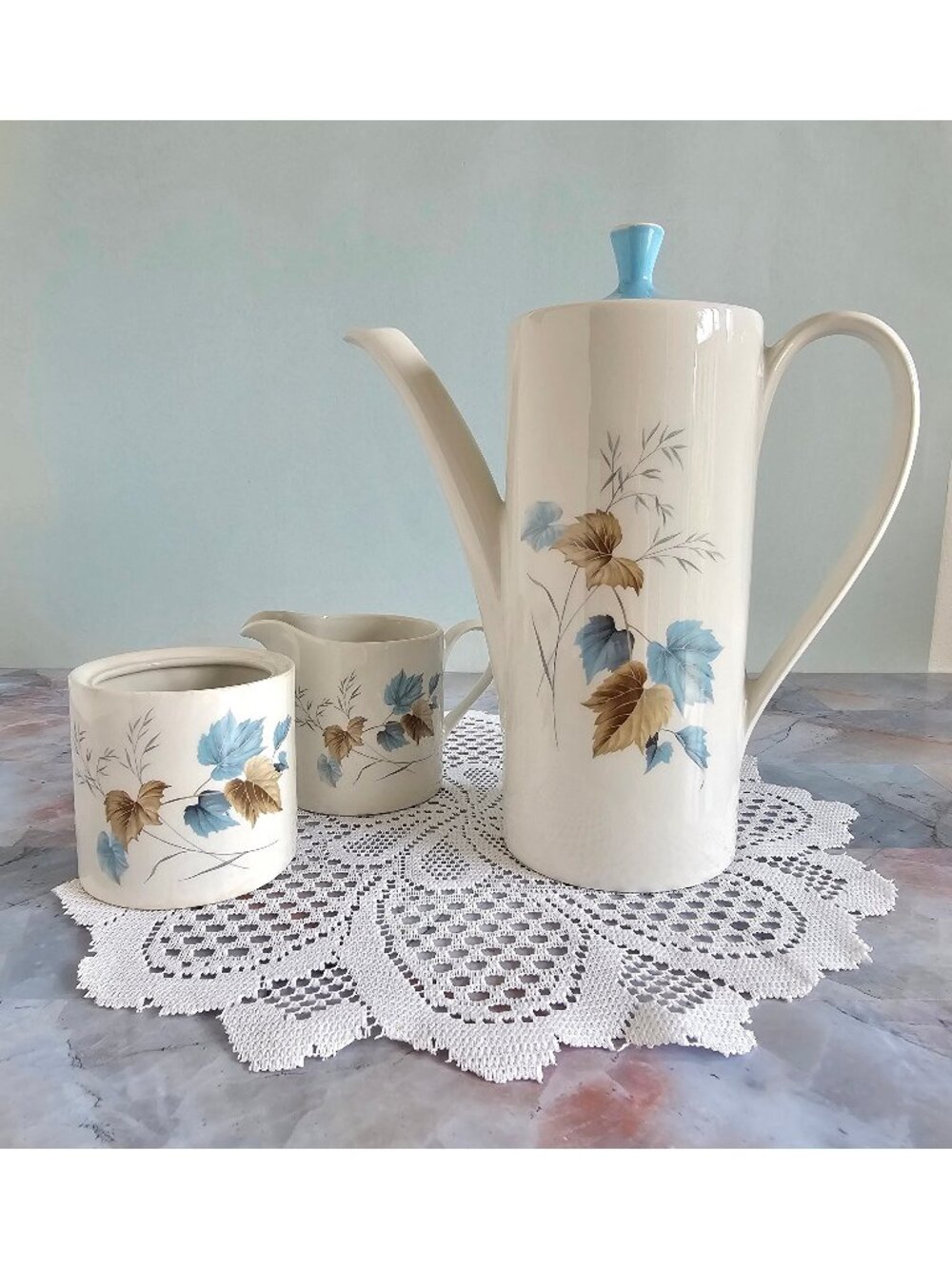 Vintage Myott Ironstone Coffee Pot And Cream And Sugar Set